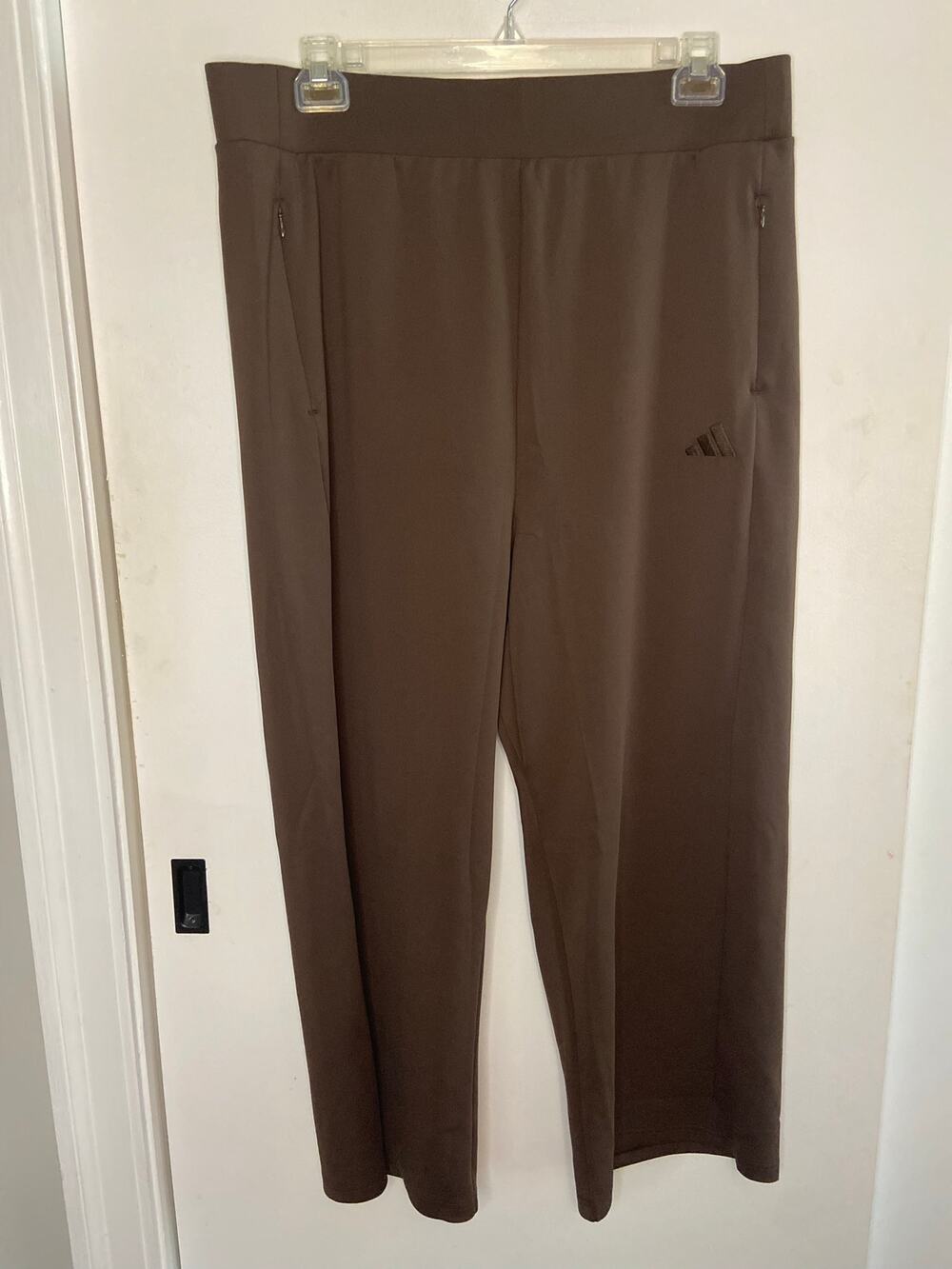 Adidas brown scuba knit pull on wide leg warm up pants